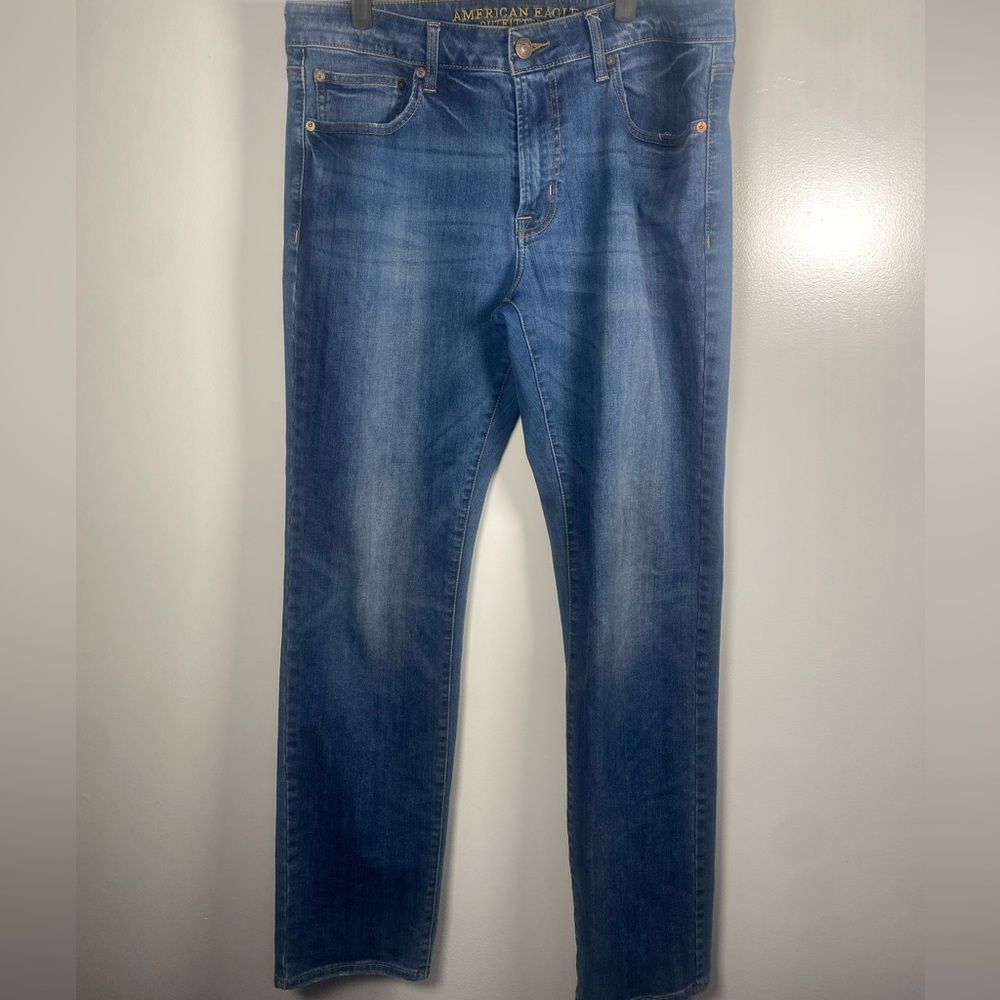 American Eagle Outfitters Men's Slim Straight Jeans in Deep Blue
